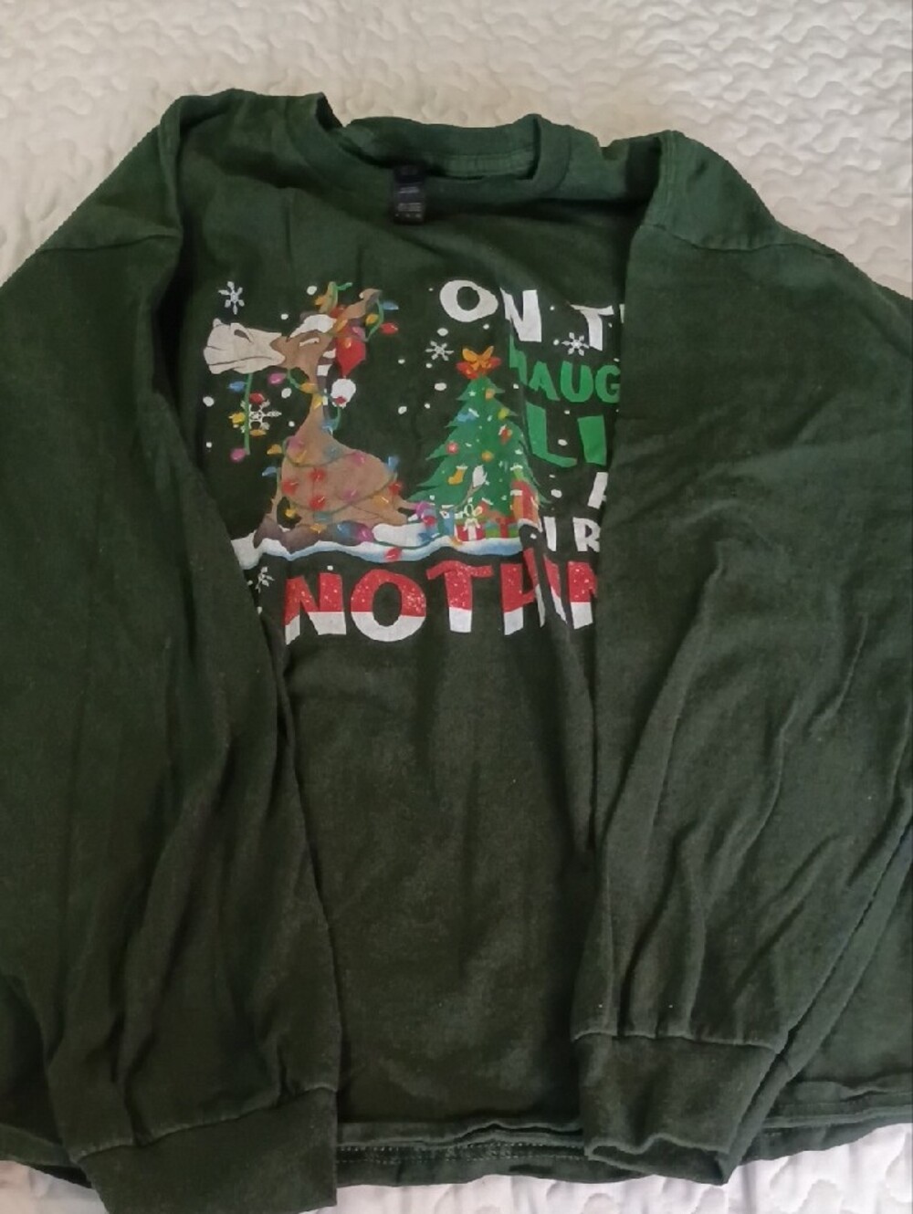 3 T'S FOR $15!!  Dark Green 'On the Naughty List' Christmas Tee - Picture 3 of 3